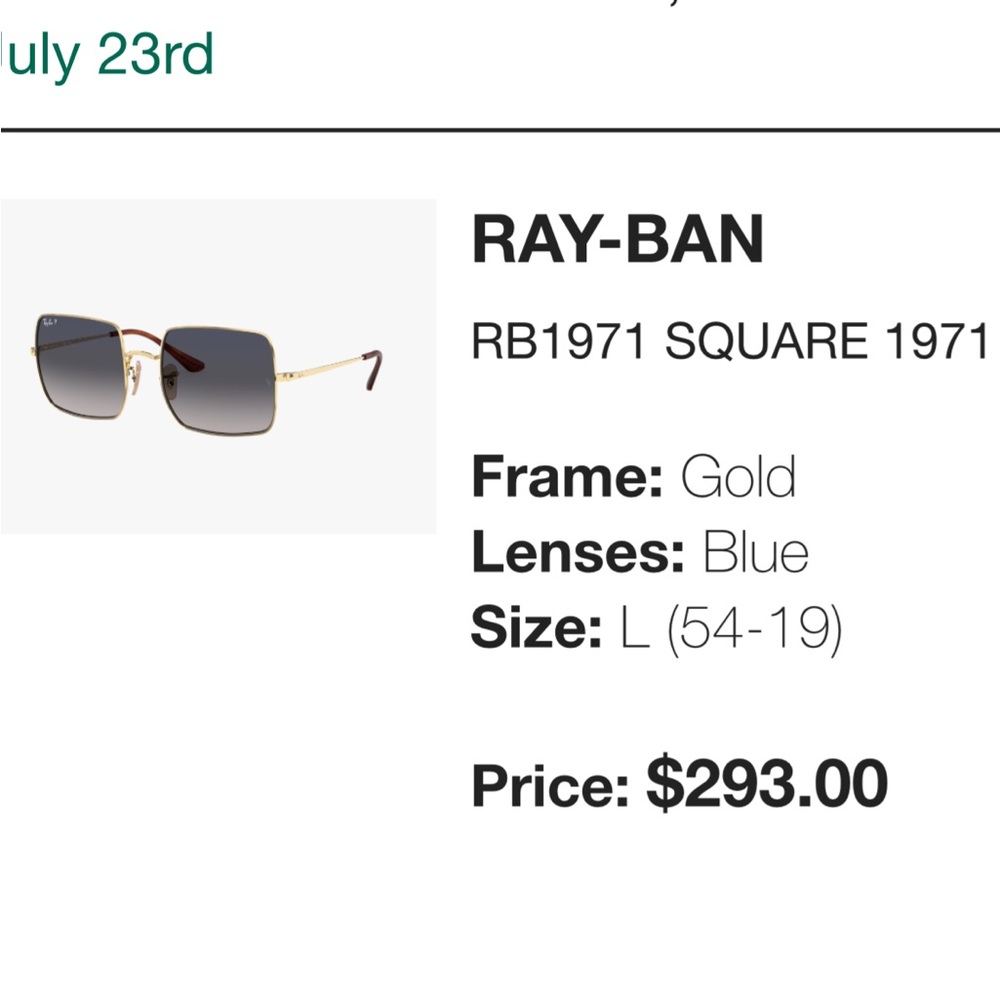 Ray-Ban Gold Frame Blue Lens Sunglasses
